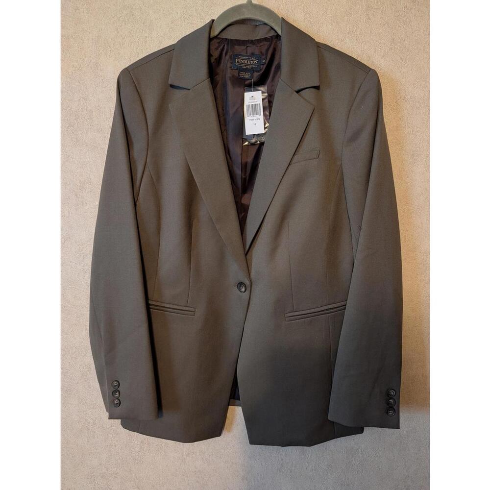 PENDLETON gray green 100% virgin wool single breasted blazer sz 10 NWT